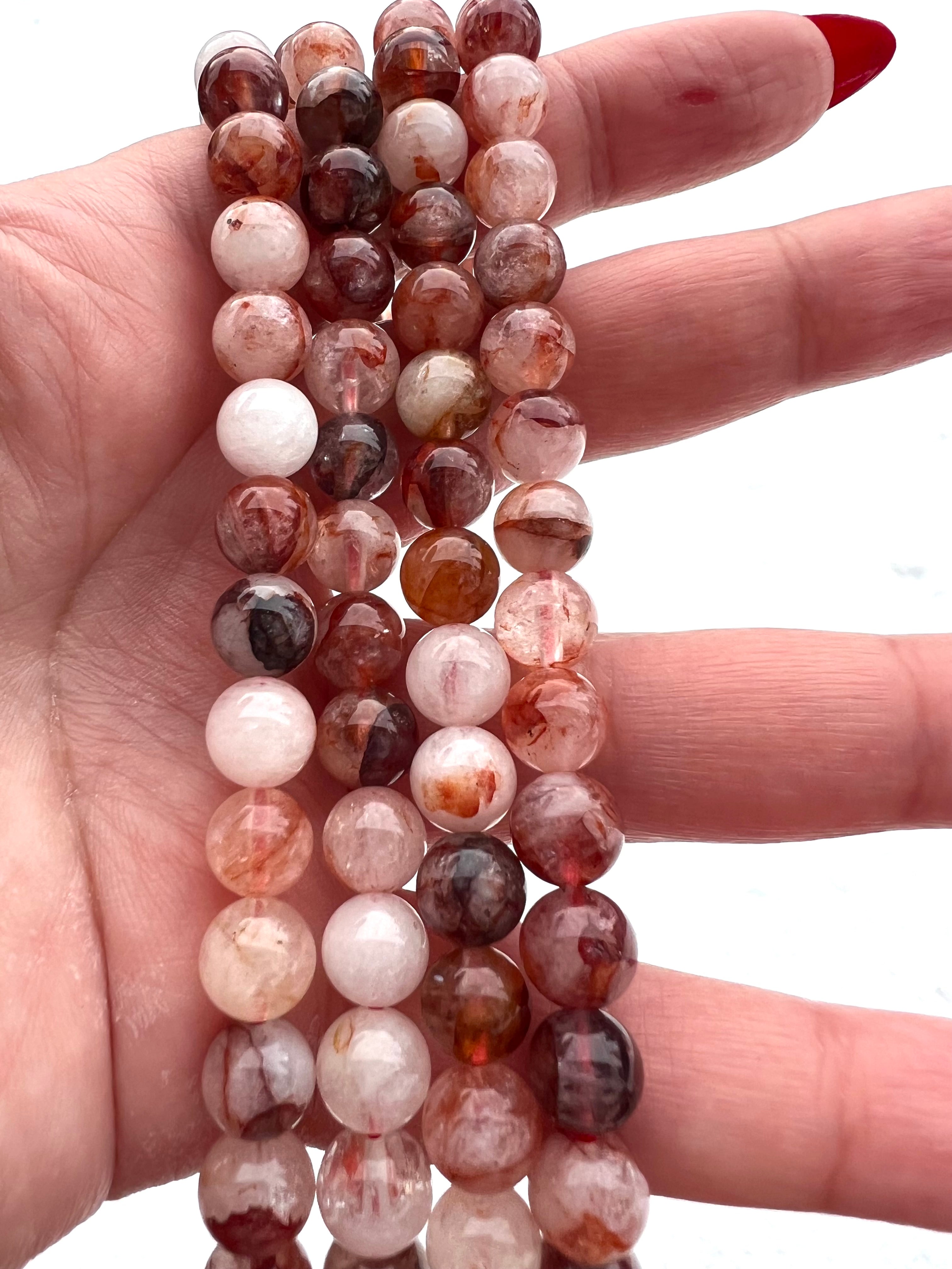Hematoid kvarts-pärlor – Jordande klarhet & varm energi