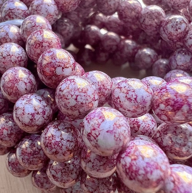 Rosaspräckliga Tjeckiska Glaspärlor