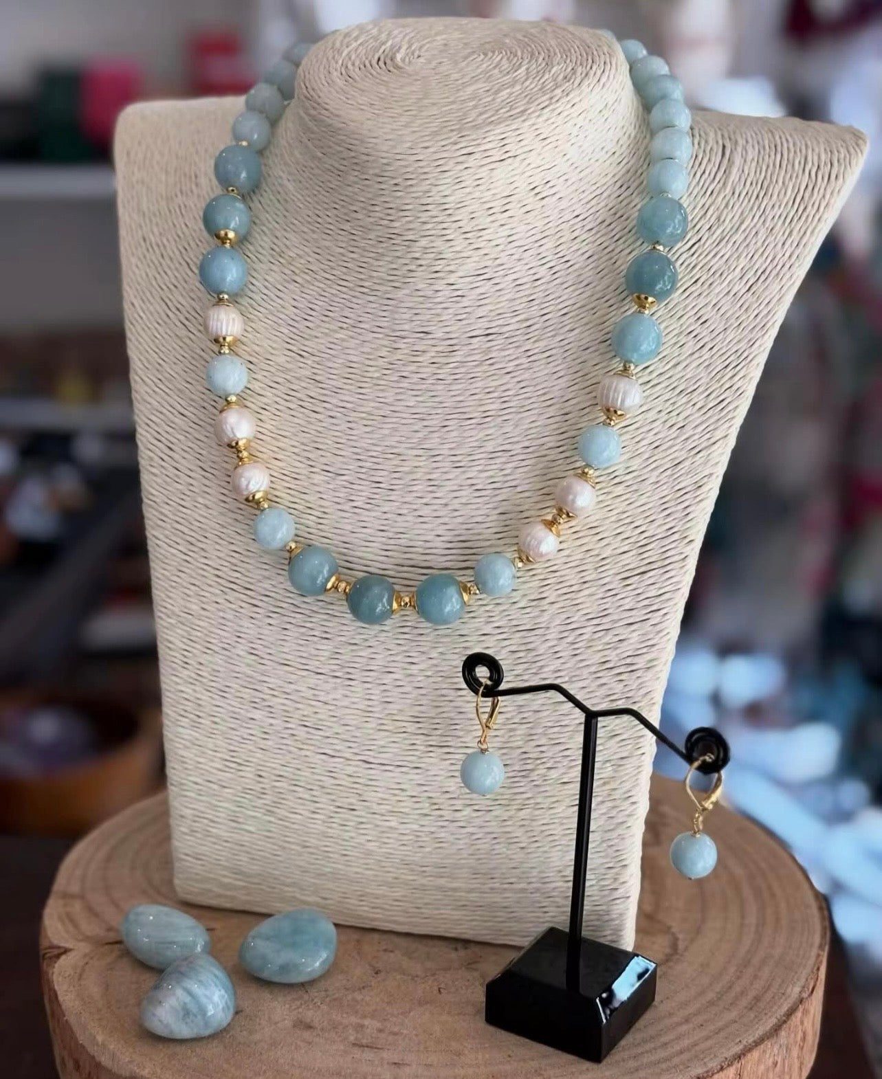 Akvamarin Smyckeset – Halsband och Örhängen